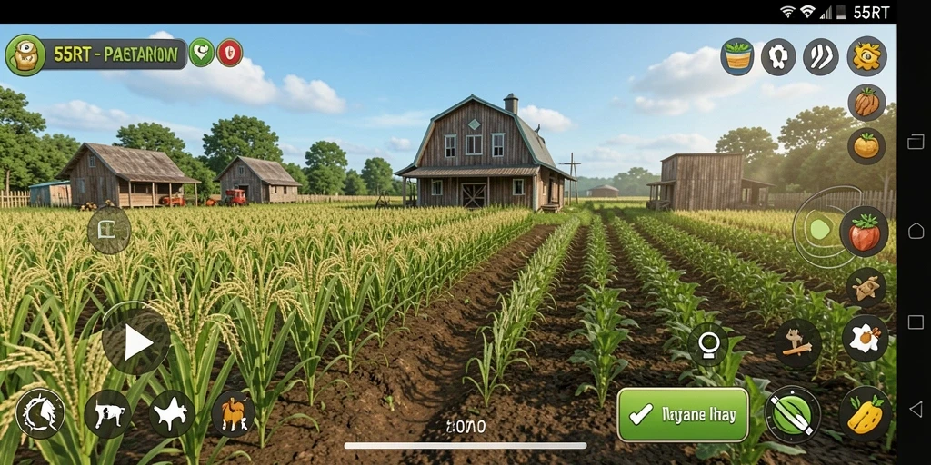 Gameplay seru dan interaktif dalam 55RT yang menunjukkan aktivitas bertani.