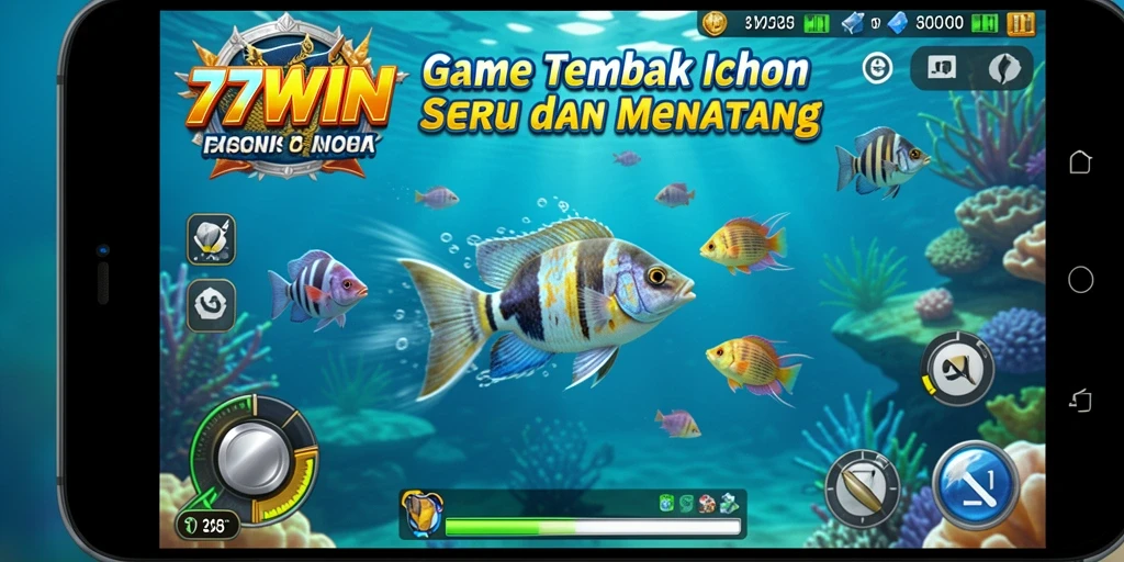 Tampilan gameplay menarik dari 77WIN dengan berbagai ikan berwarna.