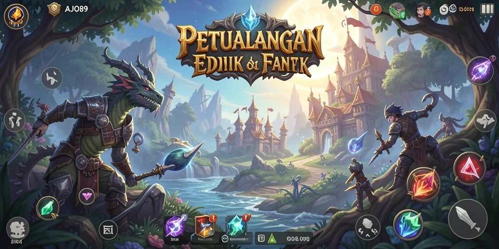 Screenshot utama AJO89 menunjukkan aksi pertarungan epik di dunia RPG.