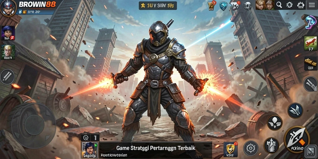Screenshot gameplay BROWIN88 menampilkan pertempuran epik antar kerajaan.