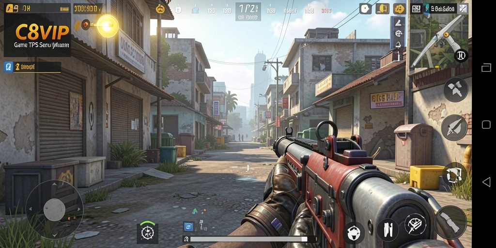 Gameplay seru C8VIP dengan pertarungan intens di lingkungan yang dinamis.