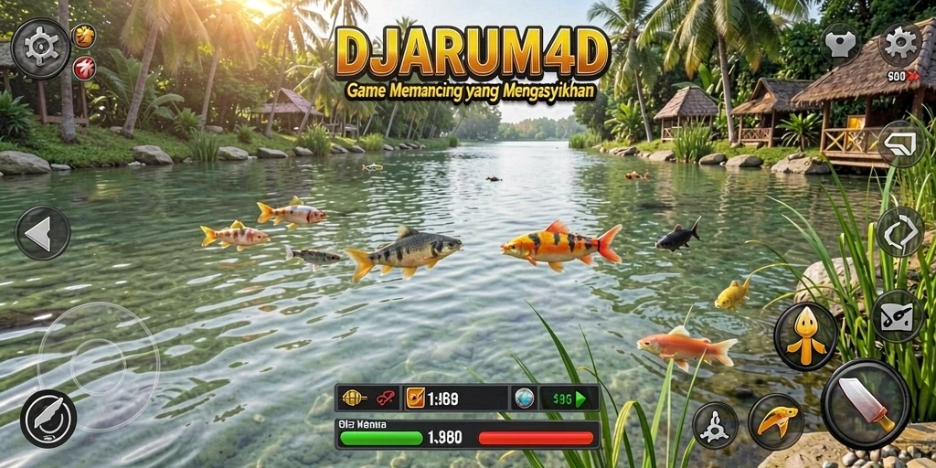 Tampilan gameplay <strong>DJARUM4D</strong> yang menampilkan momen menangkap ikan.
