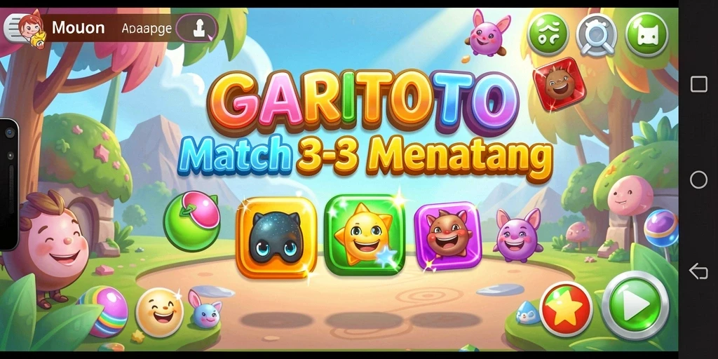 Screenshot GARITOTO menampilkan kombinasi warna cerah dalam gameplay Match-3.
