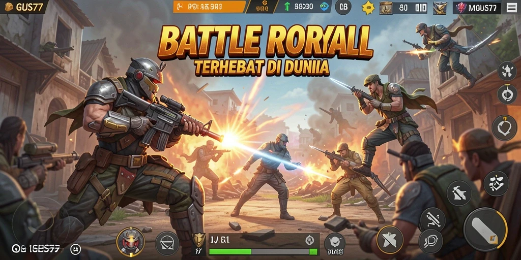 Gameplay seru GUS77 dengan pertempuran epik di arena Battle Royale.