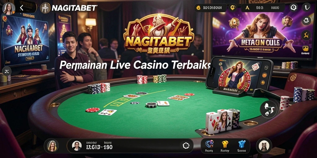 Screenshot gameplay NAGITABET yang menunjukkan dealer profesional dan suasana kasino.