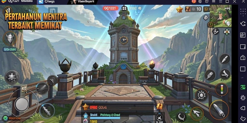 Tampilan gameplay QQ1221 menampilkan menara yang siap melawan gelombang musuh.