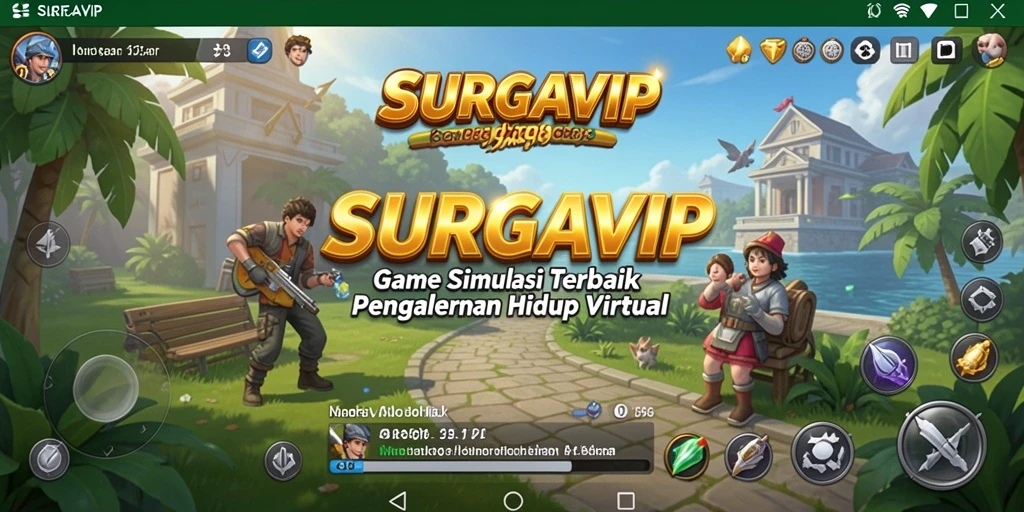 Tangkapan layar utama SURGAVIP menampilkan gameplay simulasi yang mendebarkan.