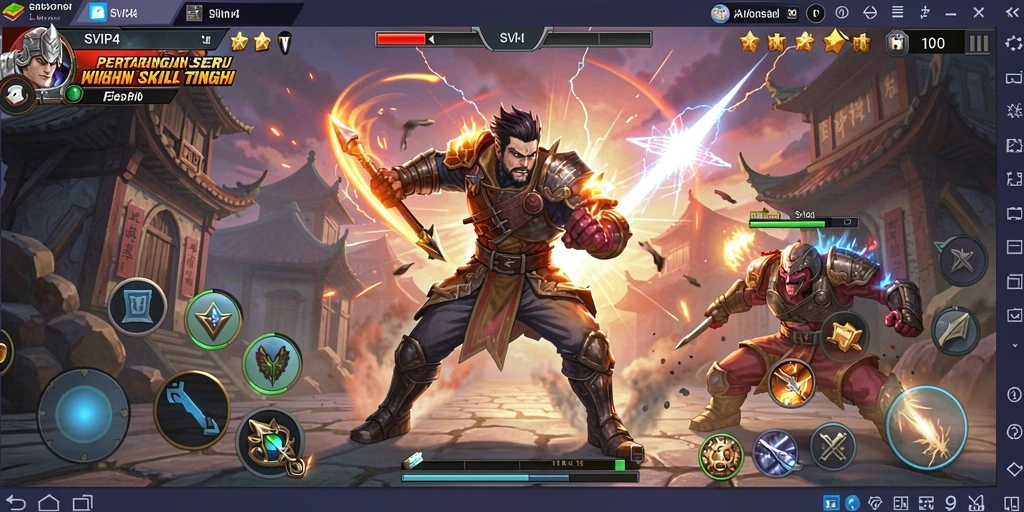 Screenshot gameplay SVIP4 menampilkan pertarungan intens penuh aksi.